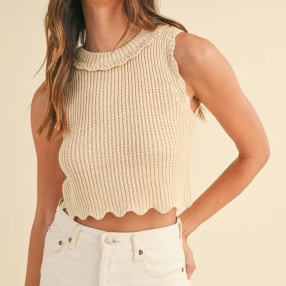 Mable Tops - Mable scalloped cropped sweater tank, small